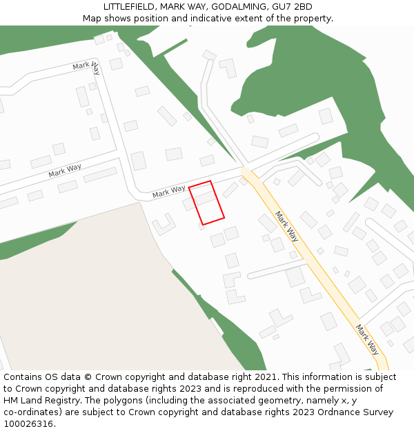 LITTLEFIELD, MARK WAY, GODALMING, GU7 2BD: Location map and indicative extent of plot