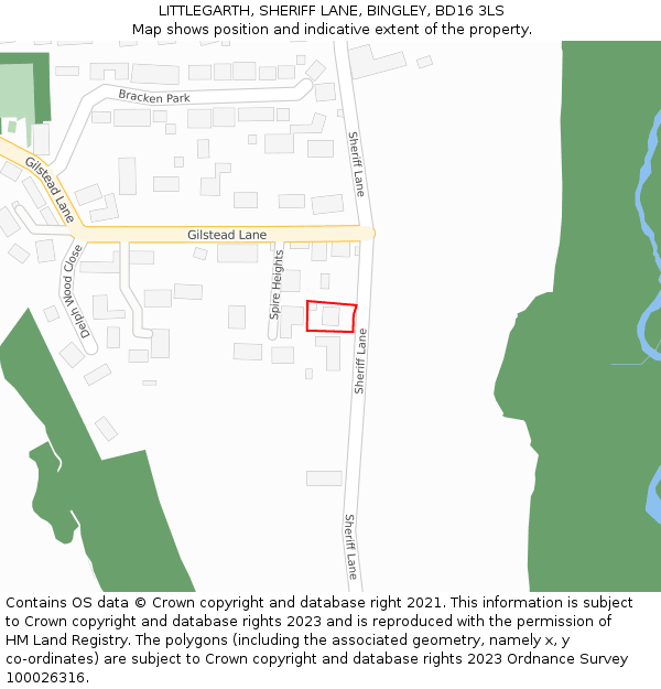 LITTLEGARTH, SHERIFF LANE, BINGLEY, BD16 3LS: Location map and indicative extent of plot