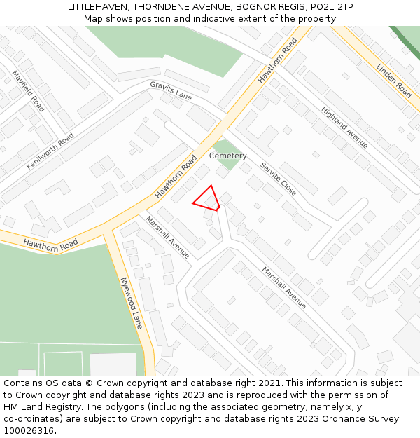 LITTLEHAVEN, THORNDENE AVENUE, BOGNOR REGIS, PO21 2TP: Location map and indicative extent of plot