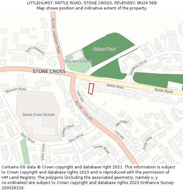 LITTLEHURST, RATTLE ROAD, STONE CROSS, PEVENSEY, BN24 5EB: Location map and indicative extent of plot