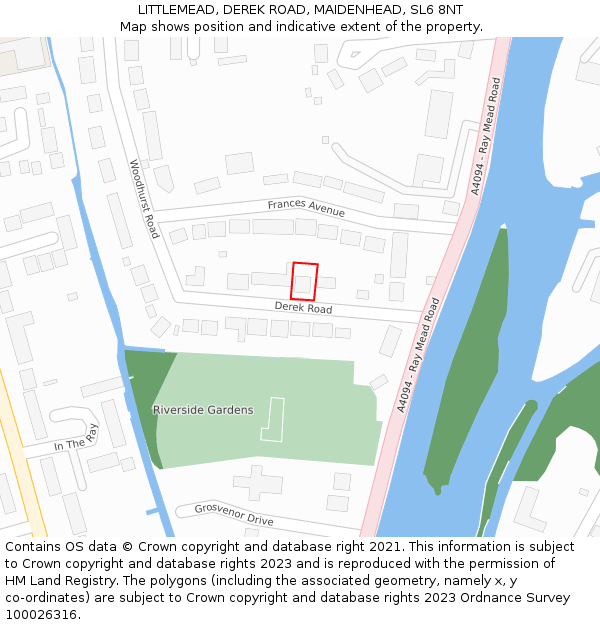 LITTLEMEAD, DEREK ROAD, MAIDENHEAD, SL6 8NT: Location map and indicative extent of plot