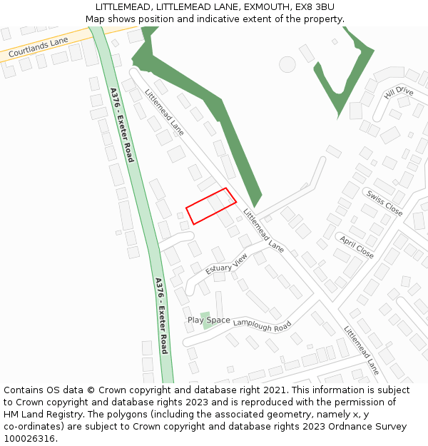 LITTLEMEAD, LITTLEMEAD LANE, EXMOUTH, EX8 3BU: Location map and indicative extent of plot