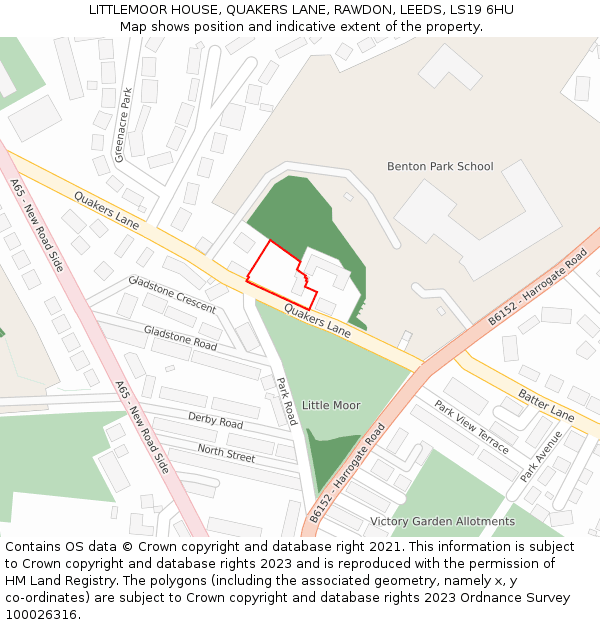 LITTLEMOOR HOUSE, QUAKERS LANE, RAWDON, LEEDS, LS19 6HU: Location map and indicative extent of plot