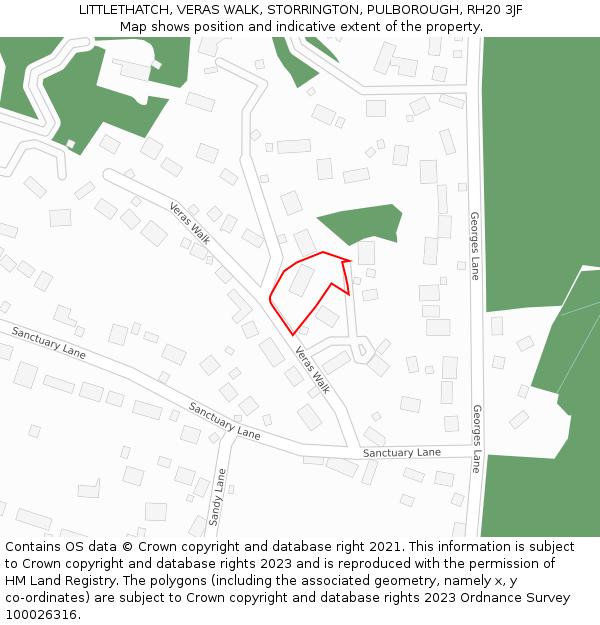 LITTLETHATCH, VERAS WALK, STORRINGTON, PULBOROUGH, RH20 3JF: Location map and indicative extent of plot