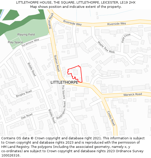 LITTLETHORPE HOUSE, THE SQUARE, LITTLETHORPE, LEICESTER, LE19 2HX: Location map and indicative extent of plot