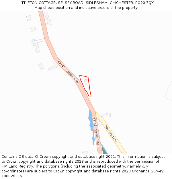 LITTLETON COTTAGE, SELSEY ROAD, SIDLESHAM, CHICHESTER, PO20 7QX: Location map and indicative extent of plot