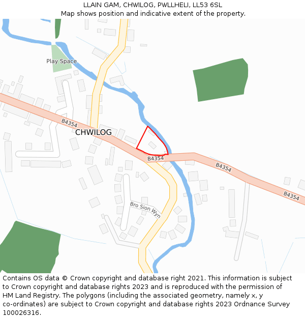 LLAIN GAM, CHWILOG, PWLLHELI, LL53 6SL: Location map and indicative extent of plot