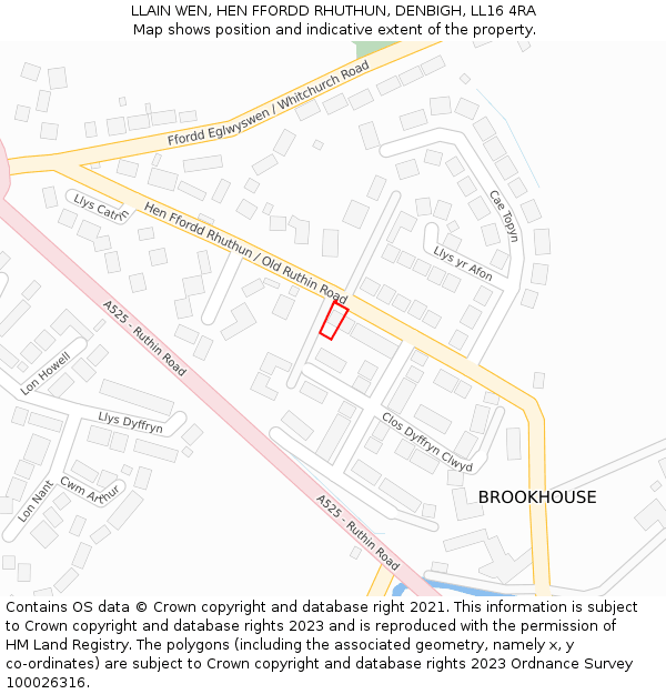 LLAIN WEN, HEN FFORDD RHUTHUN, DENBIGH, LL16 4RA: Location map and indicative extent of plot