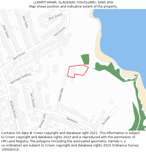 LLAMPIT MAWR, SLADEWAY, FISHGUARD, SA65 9NX: Location map and indicative extent of plot