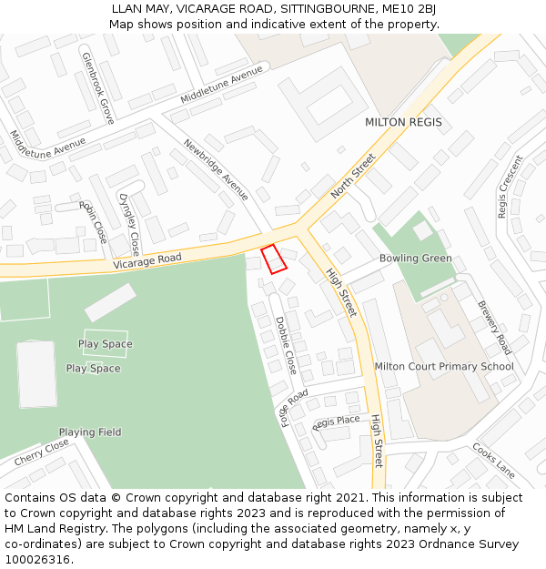 LLAN MAY, VICARAGE ROAD, SITTINGBOURNE, ME10 2BJ: Location map and indicative extent of plot