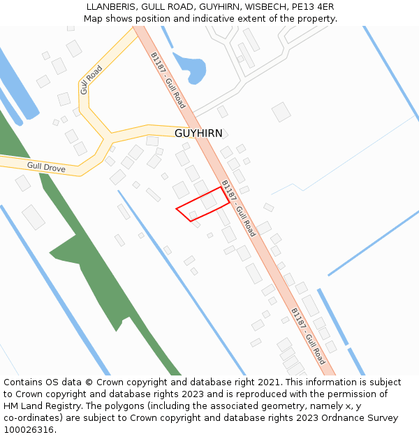 LLANBERIS, GULL ROAD, GUYHIRN, WISBECH, PE13 4ER: Location map and indicative extent of plot