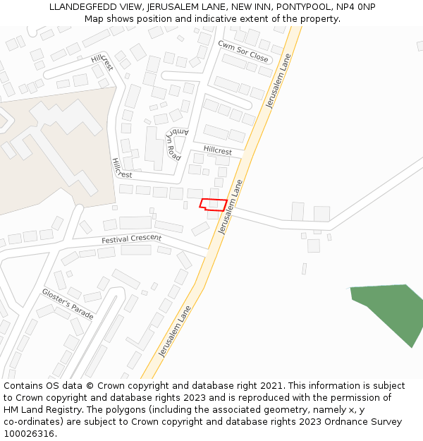 LLANDEGFEDD VIEW, JERUSALEM LANE, NEW INN, PONTYPOOL, NP4 0NP: Location map and indicative extent of plot
