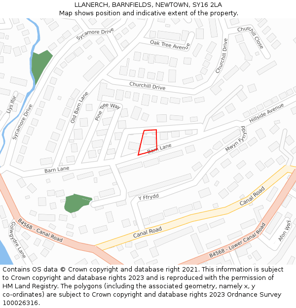 LLANERCH, BARNFIELDS, NEWTOWN, SY16 2LA: Location map and indicative extent of plot