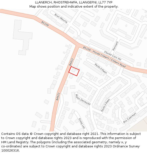 LLANERCH, RHOSTREHWFA, LLANGEFNI, LL77 7YP: Location map and indicative extent of plot