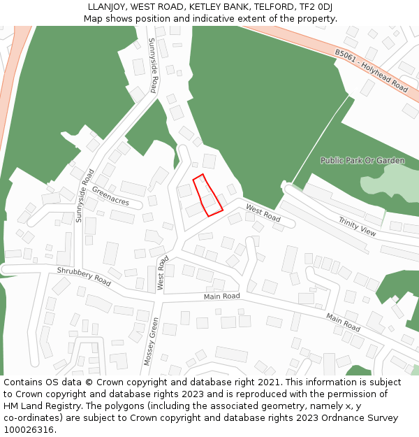 LLANJOY, WEST ROAD, KETLEY BANK, TELFORD, TF2 0DJ: Location map and indicative extent of plot