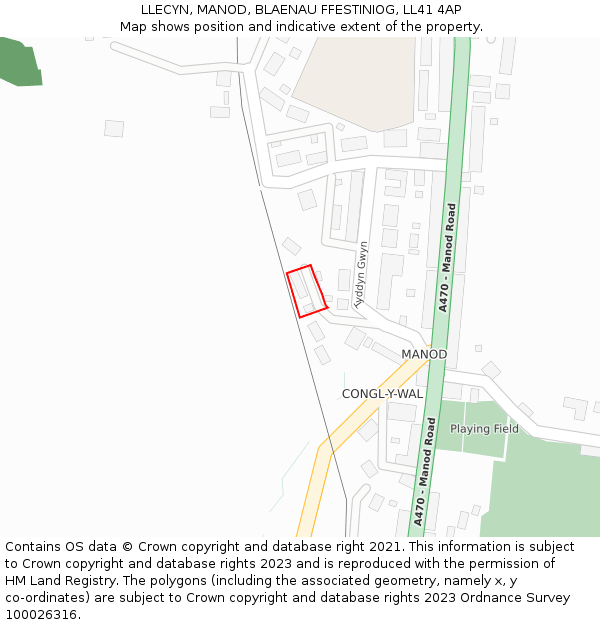 LLECYN, MANOD, BLAENAU FFESTINIOG, LL41 4AP: Location map and indicative extent of plot