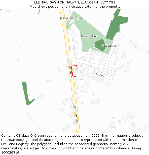 LLEINIAU GWYNION, TALWRN, LLANGEFNI, LL77 7SS: Location map and indicative extent of plot