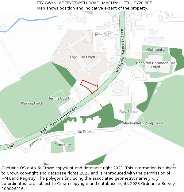 LLETY GWYN, ABERYSTWYTH ROAD, MACHYNLLETH, SY20 8ET: Location map and indicative extent of plot