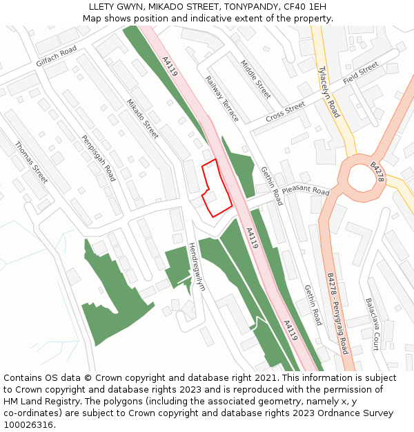 LLETY GWYN, MIKADO STREET, TONYPANDY, CF40 1EH: Location map and indicative extent of plot