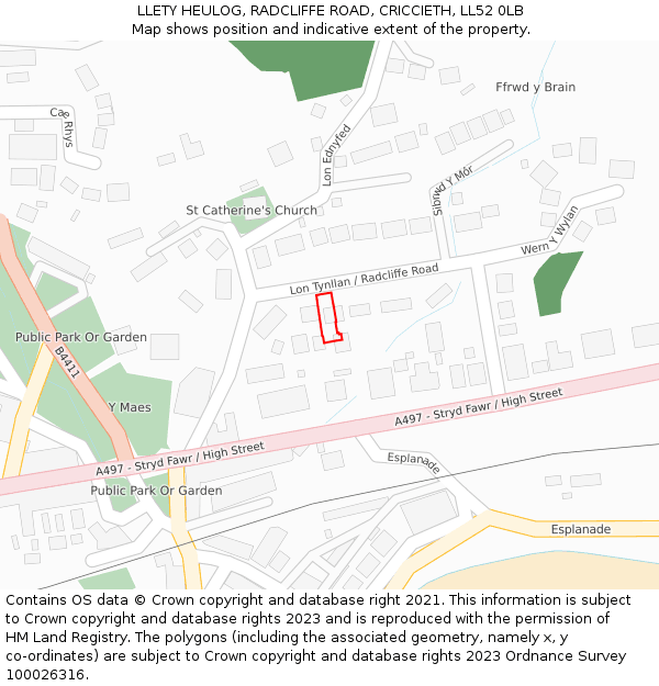 LLETY HEULOG, RADCLIFFE ROAD, CRICCIETH, LL52 0LB: Location map and indicative extent of plot