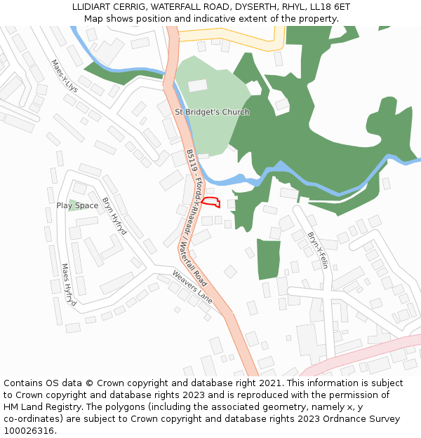 LLIDIART CERRIG, WATERFALL ROAD, DYSERTH, RHYL, LL18 6ET: Location map and indicative extent of plot