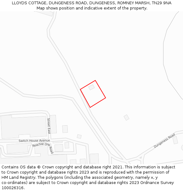 LLOYDS COTTAGE, DUNGENESS ROAD, DUNGENESS, ROMNEY MARSH, TN29 9NA: Location map and indicative extent of plot