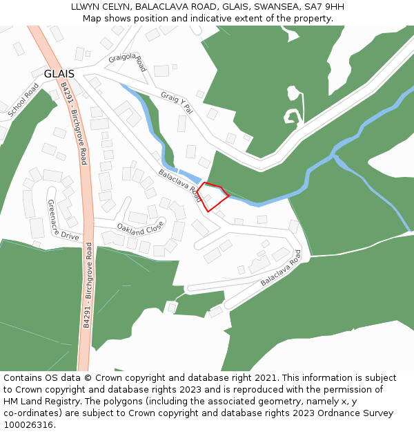 LLWYN CELYN, BALACLAVA ROAD, GLAIS, SWANSEA, SA7 9HH: Location map and indicative extent of plot