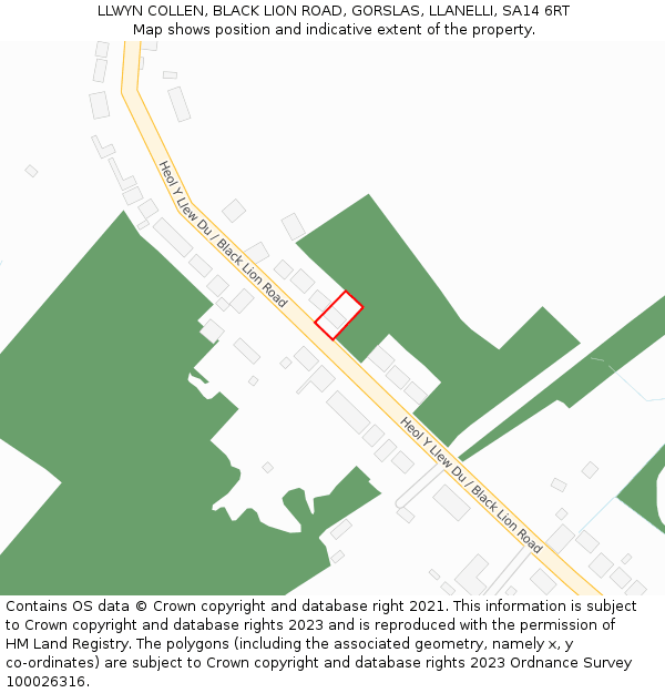 LLWYN COLLEN, BLACK LION ROAD, GORSLAS, LLANELLI, SA14 6RT: Location map and indicative extent of plot