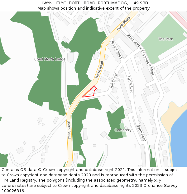 LLWYN HELYG, BORTH ROAD, PORTHMADOG, LL49 9BB: Location map and indicative extent of plot