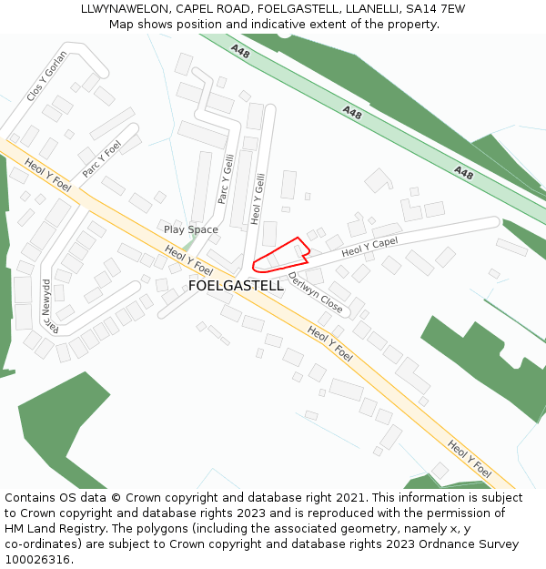 LLWYNAWELON, CAPEL ROAD, FOELGASTELL, LLANELLI, SA14 7EW: Location map and indicative extent of plot