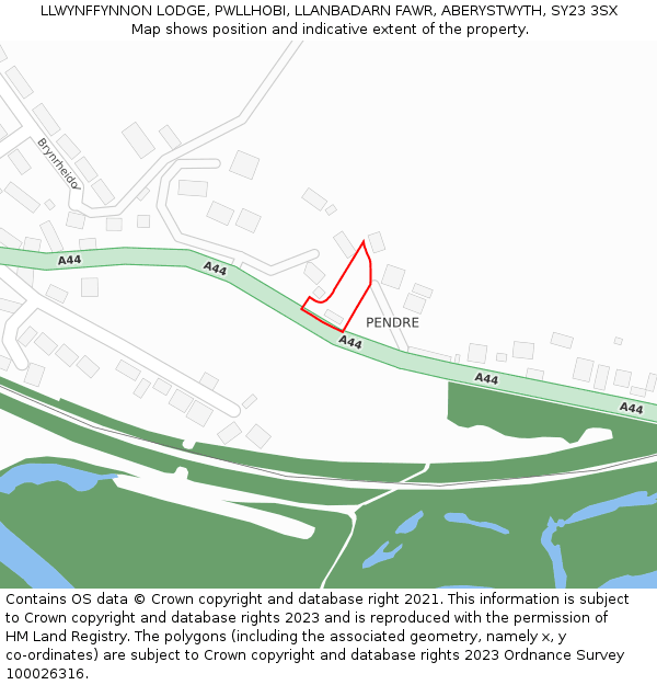LLWYNFFYNNON LODGE, PWLLHOBI, LLANBADARN FAWR, ABERYSTWYTH, SY23 3SX: Location map and indicative extent of plot