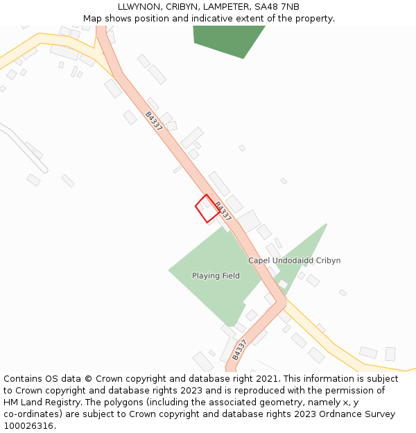 LLWYNON, CRIBYN, LAMPETER, SA48 7NB: Location map and indicative extent of plot