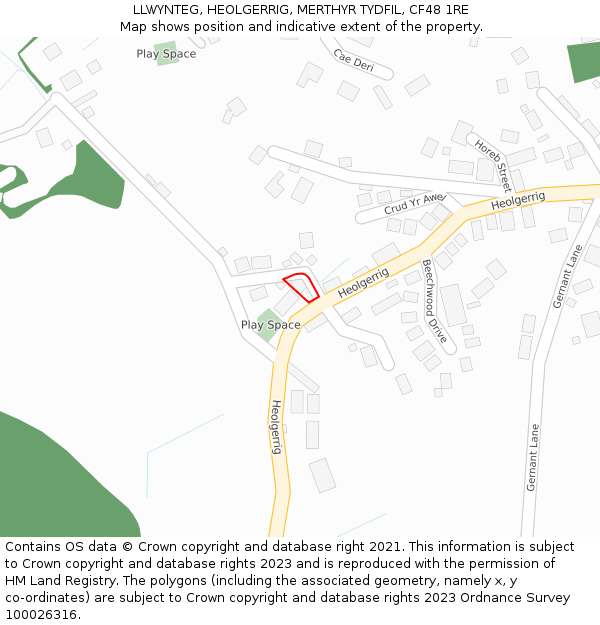LLWYNTEG, HEOLGERRIG, MERTHYR TYDFIL, CF48 1RE: Location map and indicative extent of plot
