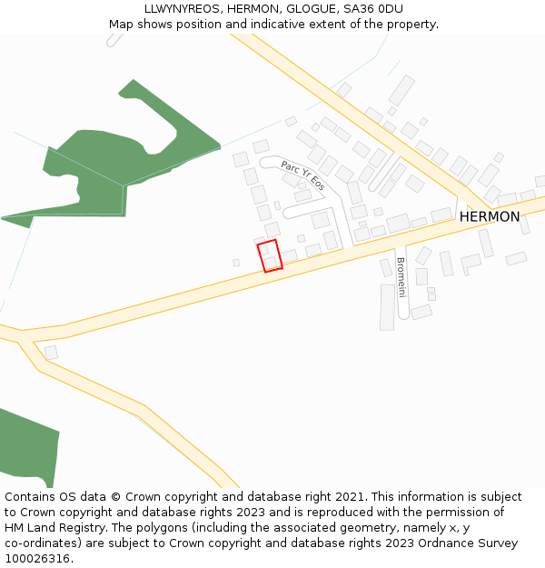 LLWYNYREOS, HERMON, GLOGUE, SA36 0DU: Location map and indicative extent of plot