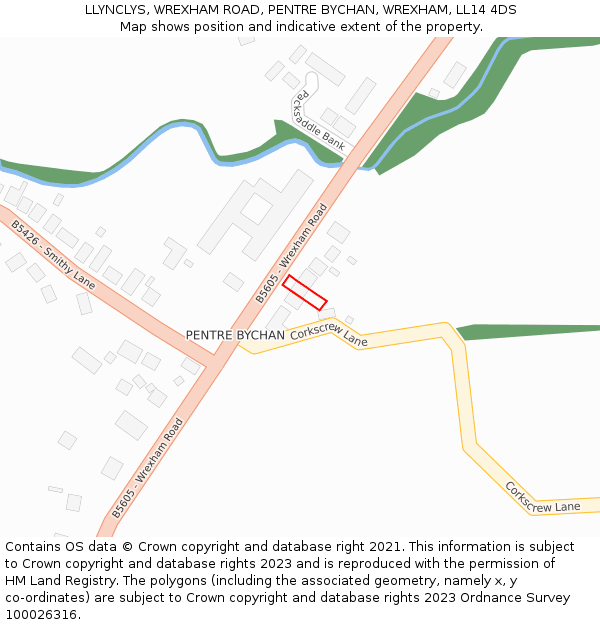 LLYNCLYS, WREXHAM ROAD, PENTRE BYCHAN, WREXHAM, LL14 4DS: Location map and indicative extent of plot