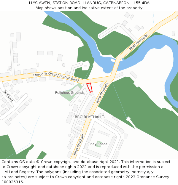 LLYS AWEN, STATION ROAD, LLANRUG, CAERNARFON, LL55 4BA: Location map and indicative extent of plot
