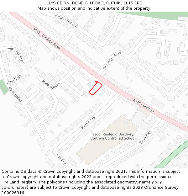 LLYS CELYN, DENBIGH ROAD, RUTHIN, LL15 1PE: Location map and indicative extent of plot