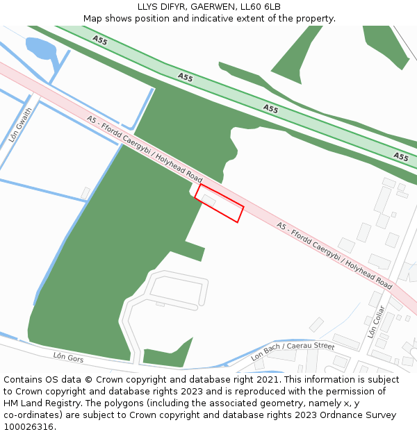 LLYS DIFYR, GAERWEN, LL60 6LB: Location map and indicative extent of plot