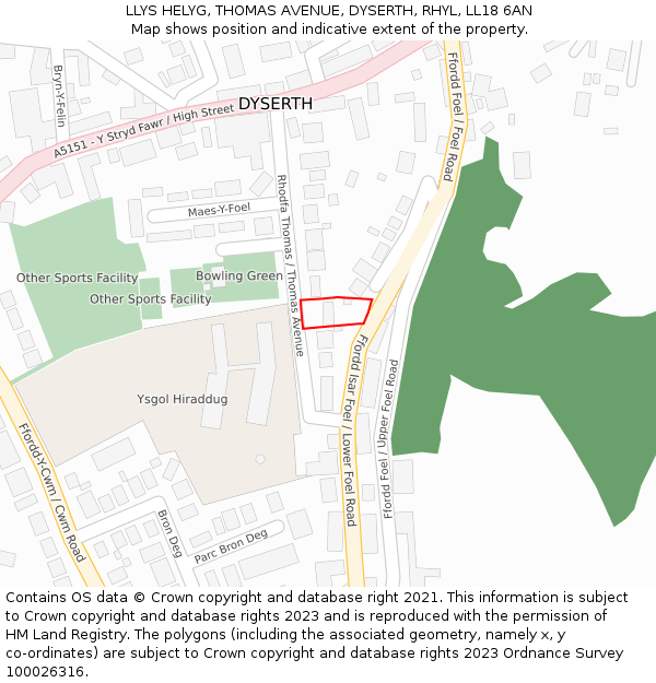 LLYS HELYG, THOMAS AVENUE, DYSERTH, RHYL, LL18 6AN: Location map and indicative extent of plot