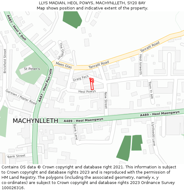 LLYS MADIAN, HEOL POWYS, MACHYNLLETH, SY20 8AY: Location map and indicative extent of plot