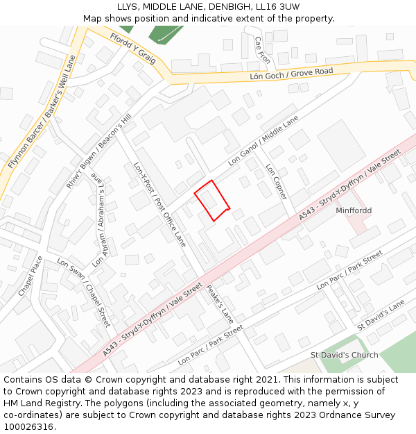 LLYS, MIDDLE LANE, DENBIGH, LL16 3UW: Location map and indicative extent of plot