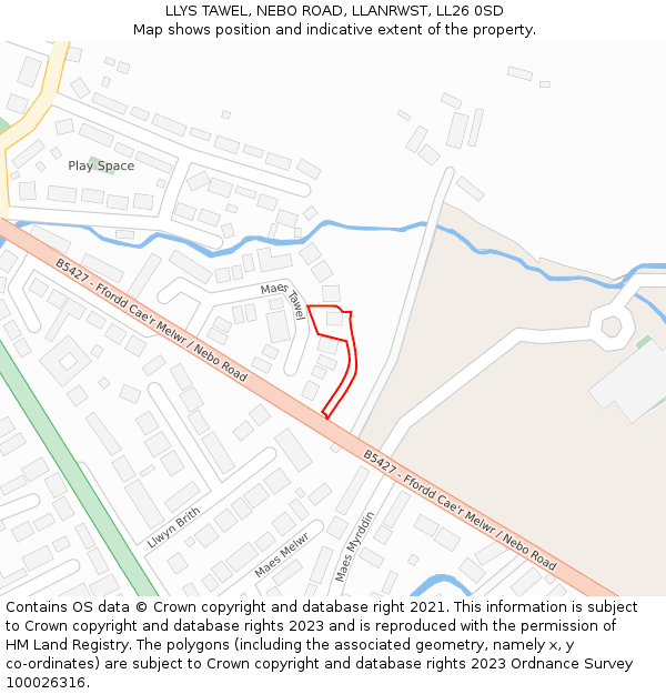 LLYS TAWEL, NEBO ROAD, LLANRWST, LL26 0SD: Location map and indicative extent of plot