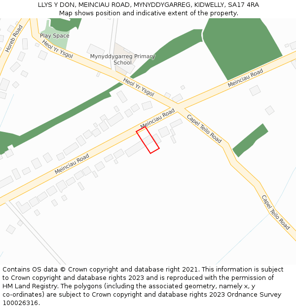 LLYS Y DON, MEINCIAU ROAD, MYNYDDYGARREG, KIDWELLY, SA17 4RA: Location map and indicative extent of plot