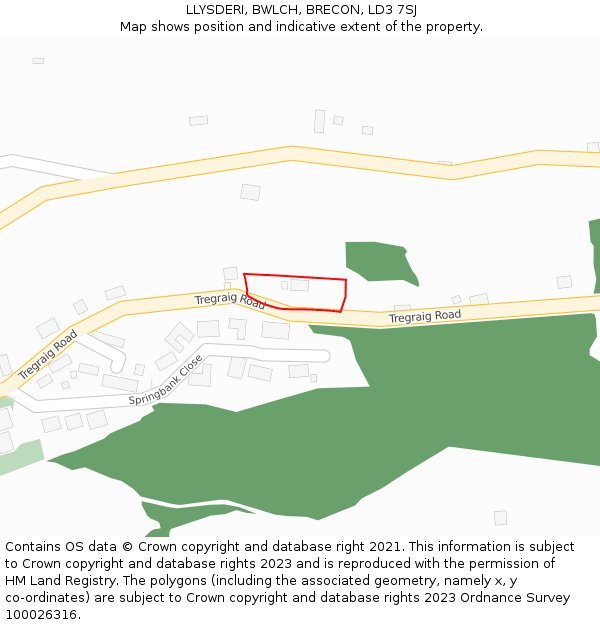 LLYSDERI, BWLCH, BRECON, LD3 7SJ: Location map and indicative extent of plot