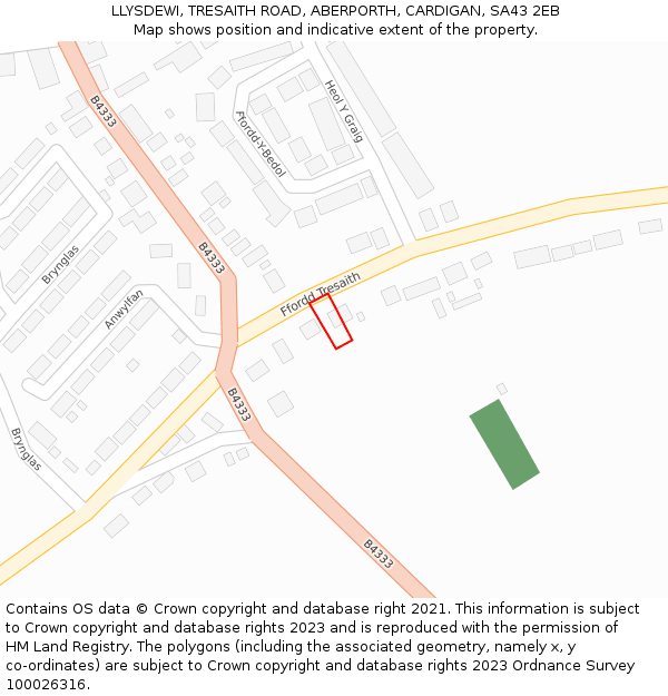 LLYSDEWI, TRESAITH ROAD, ABERPORTH, CARDIGAN, SA43 2EB: Location map and indicative extent of plot