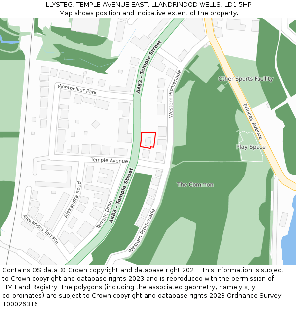 LLYSTEG, TEMPLE AVENUE EAST, LLANDRINDOD WELLS, LD1 5HP: Location map and indicative extent of plot