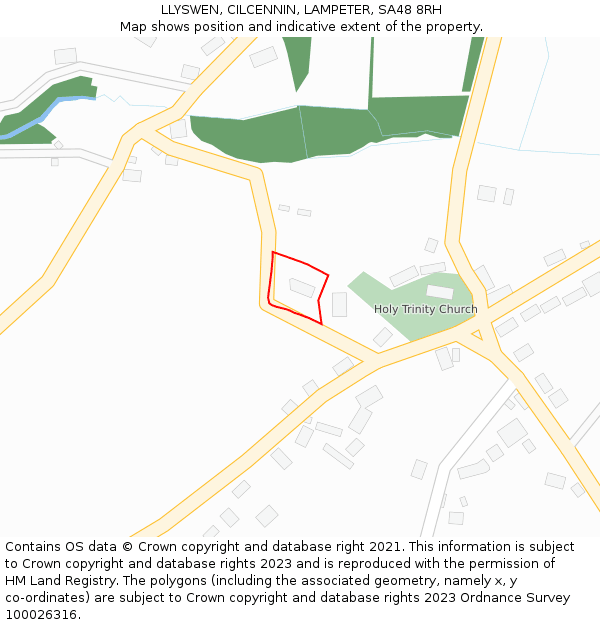 LLYSWEN, CILCENNIN, LAMPETER, SA48 8RH: Location map and indicative extent of plot