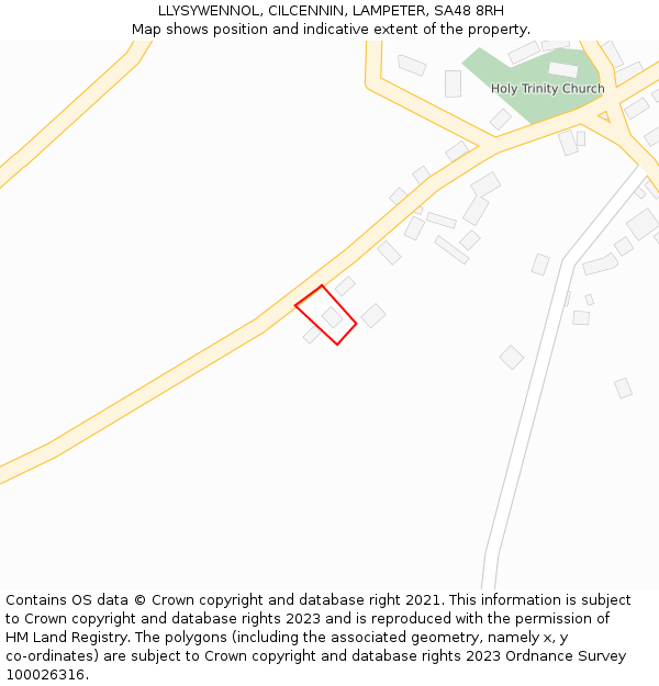 LLYSYWENNOL, CILCENNIN, LAMPETER, SA48 8RH: Location map and indicative extent of plot