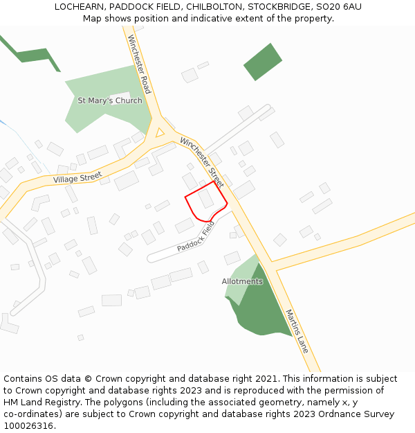 LOCHEARN, PADDOCK FIELD, CHILBOLTON, STOCKBRIDGE, SO20 6AU: Location map and indicative extent of plot