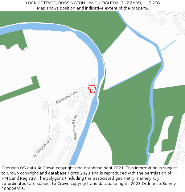 LOCK COTTAGE, BOSSINGTON LANE, LEIGHTON BUZZARD, LU7 2TG: Location map and indicative extent of plot